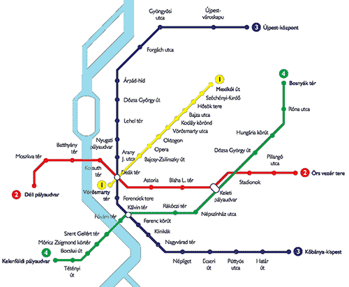 mapa de lineas del metro de Budapest